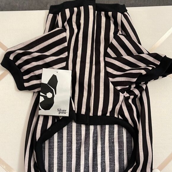 SILVER PAW DOG PJs BLACK and GRAY STRIPE SIZE LARGE - Picture 2 of 13